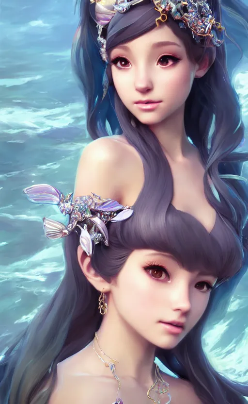 Prompt: ariana grande charming mermaid dreamlke with jewelry, character art, art by artgerm lau and kyoung hwan kim and and ilya kuvshinov and john singer sargent, hyperdetailed, 8 k realistic, symmetrical, frostbite 3 engine, cryengine, dof, trending on artstation, digital art