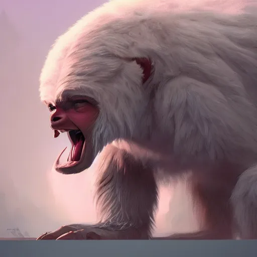 Image similar to yeti at a ted talk, trending on artstation, concept art, by Greg Rutkowski and Krenz Cushart and Pan_Ren_Wei and Hongkun_st and Bo Chen and Enze Fu and WLOP and Alex Chow, golden ratio,