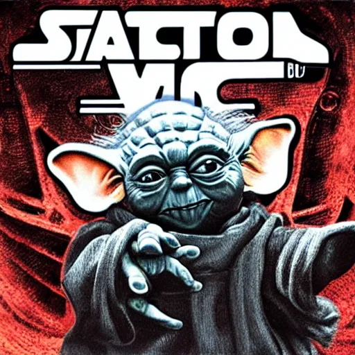 Prompt: Yoda playing guitar on a heavy metal album cover, 4k