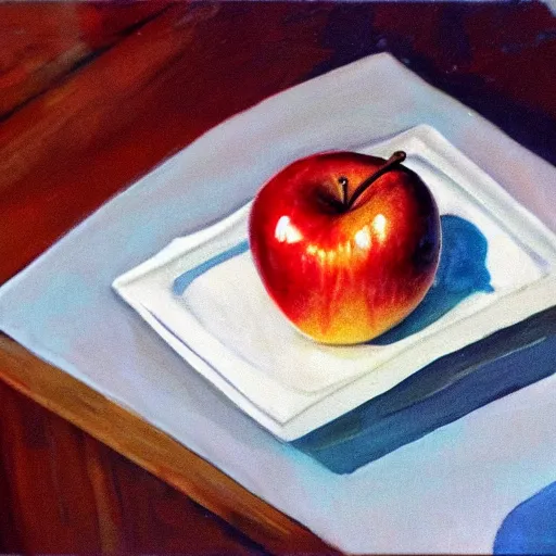 Prompt: a low quality image of an apple on the table, 2003 pc game, rtx off, award losing image, jank, jagged edges, less than stellar visuals, poor quality colors, ugly, deleted off artstation