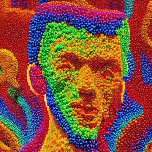 Image similar to a giant human head sculpture made out of thousands of small gummy bears placed on the surface of the ocean, in the style of chad knight, long shot, hyper detailed, hyper realistic, ray tracing, 8 k resolution, sharp focus, realistic water, award winning