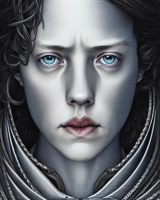 Image similar to ' yara greyjoy ', closeup shot of face, beautiful shadowing, 3 d shadowing, reflective surfaces, illustrated completely, 8 k beautifully detailed pencil illustration, extremely hyper - detailed pencil illustration, intricate, epic composition, masterpiece, bold complimentary colors. stunning masterfully illustrated by range murata, alphonse mucha, katsuhiro otomo.