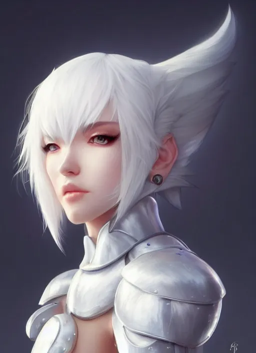 Image similar to fur - lined armor!!! beautiful and elegant white haired female!! gorgeous ayes!! character concept art, sharp focus, octane render! unreal engine 5! highly rendered!! trending on artstation!! detailed linework!! illustration by artgerm, wlop and chie yoshii