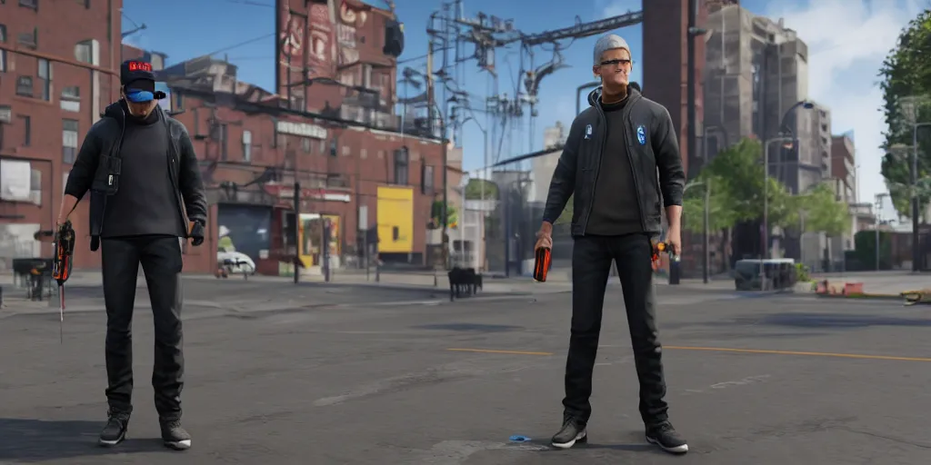 Image similar to tim cook as a watch dogs 2 character