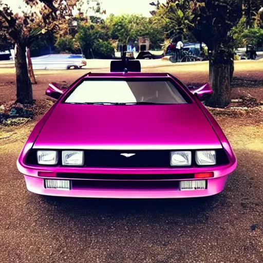 Prompt: “ photo of a pink delorean ”