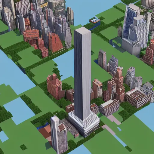 Image similar to detailed build of new york city skyline built in minecraft, isometric view