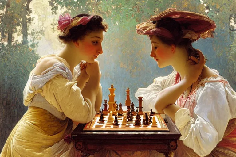 highly-detailed close-up of two women playing chess in, Stable Diffusion