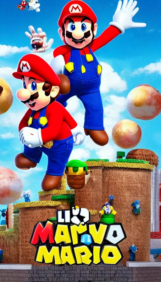 Image similar to movie poster for the live-action Super Mario movie starring Danny DeVito