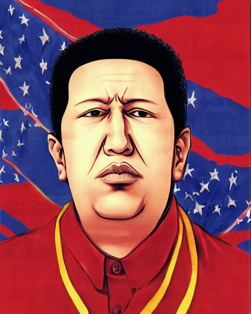 Prompt: Hugo Chavez portrait by Hirohiko Araki, Araki style, JJBA, anime