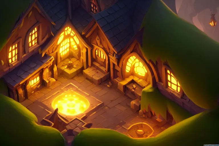 Image similar to [ important ] isometric house from dofus [ / important ], dofus art, deiv calviz, natural light, elegant, intricate, fantasy, atmospheric lighting, by greg rutkowski, hearthstone splash art, hd wallpaper, ultra high details, cinematic composition