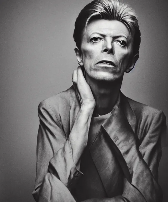 Prompt: a color photograph of david bowie, by carrie mae weems, intense, bold, exaggerated, overblown, hyperrealistic, ultra sharp, extra details, ultra high quality, trending on pinteresst