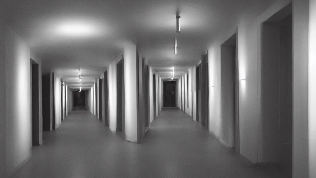 Image similar to stanley kubrick white hallway