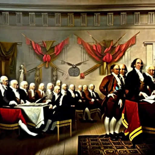 Image similar to Nick Cage signing the declaration of independence, high-quality oil painting