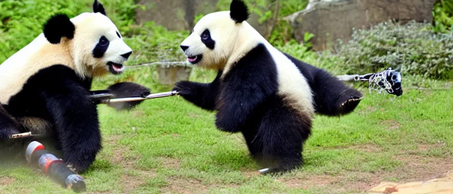 Prompt: a cute panda launches a critical hit