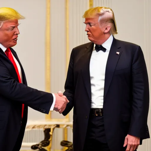 Prompt: donald trump and magnus carlsen shaking hands