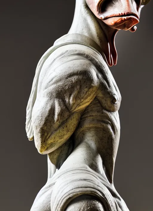 Prompt: jar jar binks as marble statue by michaelangelo, high lights, 4 k, high detailed photography, 5 0 mm lens, depth of field, cinematic