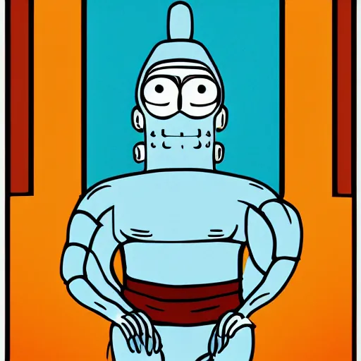 Image similar to Bender from Futurama, as Buddha, illustration