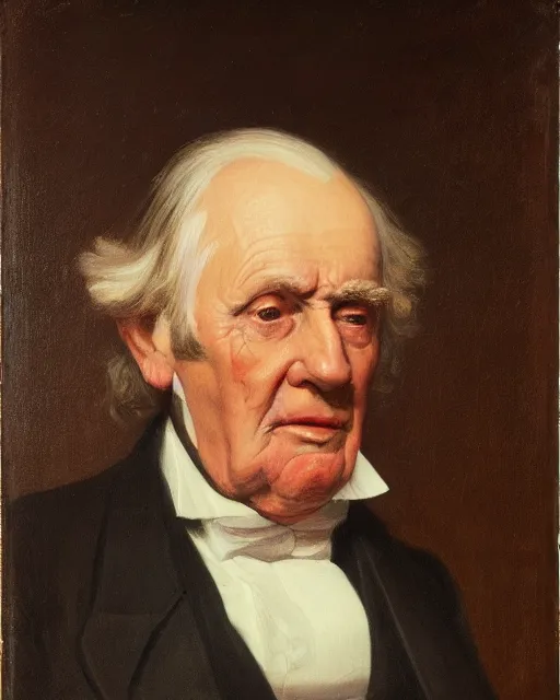 Image similar to facial portrait of the united states president, an ugly 7 8 year old wrinkled man for arizona, resolute desk, 1 8 4 8, oil on canvas by william sidney mount, trending on artstation, national archives