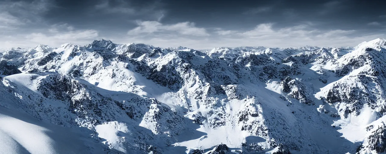 Prompt: Mountains, hyperrealistic, snow, cinematic graphic, 4k, photo, sharp