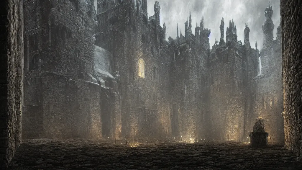 Image similar to dark souls, lothric castle, digital art by Zdzisław Beksiński , Ruan Jia, Rudolf Béres, James Zapata, Jamey Jones