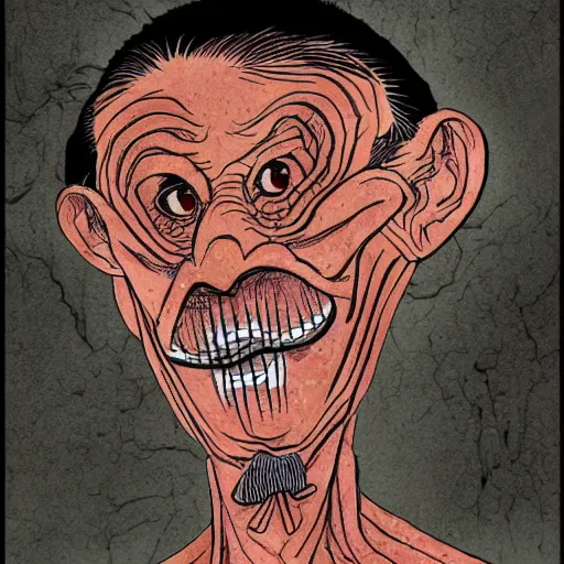 Prompt: An old Chinese man in the style of junji ito manga, Digital Art, Trending on Artstation