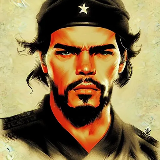 Prompt: che guevara by wlop and ross tran, illustration, in the style of guerrillero heroico, high quality