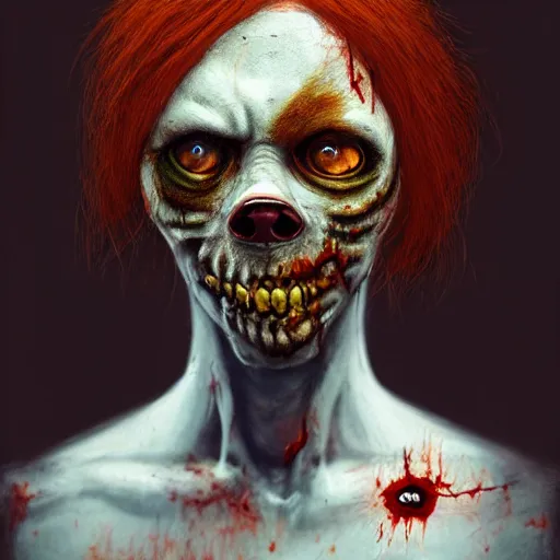 Prompt: color head portrait of ginger cat as a zombie, 7 days to die zombie, gritty background, fine art, award winning, intricate, elegant, sharp focus, cinematic lighting, digital painting, 8 k concept art, art by michael hussar, art by brom, art by guweiz and z. w. gu, 8 k