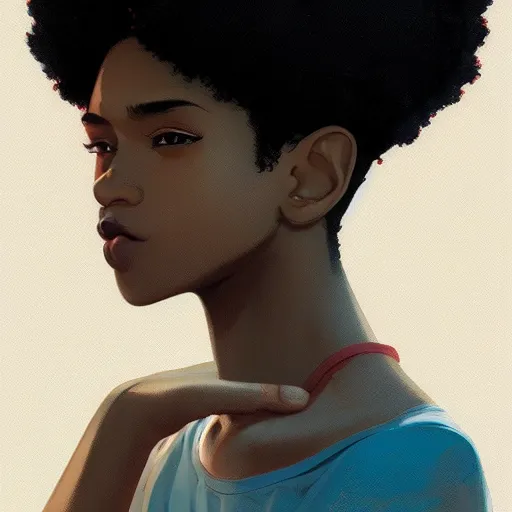 Prompt: a comic portrait of a teenager light - skin girl, afro hair, fine - face, realistic shaded perfect face, fine details, day setting. very anime style. realistic shaded lighting poster by ilya kuvshinov katsuhiro, magali villeneuve, artgerm, jeremy lipkin and michael garmash, rob rey and kentaro miura style, trending on art station