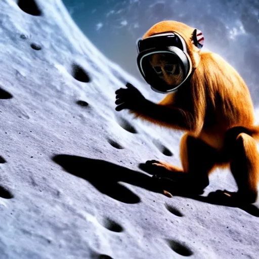 Image similar to high quality photo of a monkey astronaut stepping on the moon
