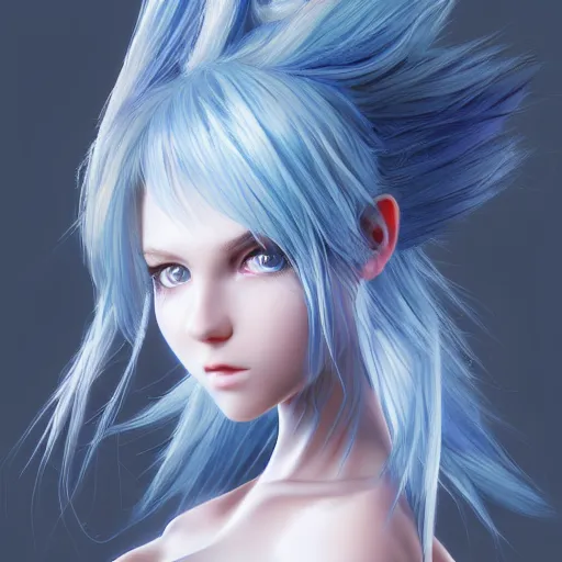 Prompt: portrait of young girl half dragon, dragon skin, blue hair, long hair, highly detailed 3D render, 8k, rpg concept art character, jrpg character, manga, anime, video game character, concept art, by Yoshitaka Amano