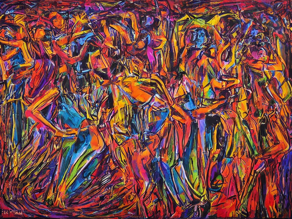 Image similar to surreal, tribal dance, art by mark fredrickson