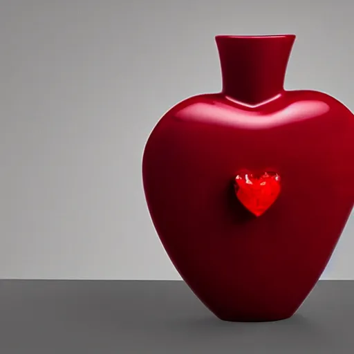 Prompt: a vase in the shape of a heart with red accents designed by versace