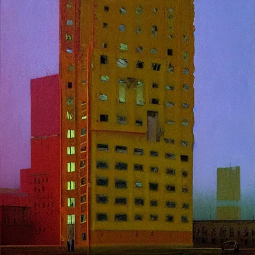 Image similar to a humanoid neon building painted by zdzisław beksinski