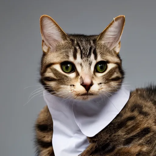 Image similar to cat wearing doctor's attire, studio lighting