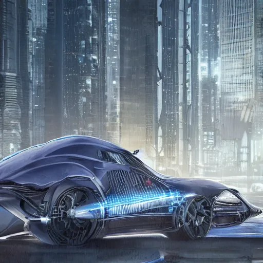 Image similar to car : motherboard forms designed by zaha hadid sci-fi futuristic ultra realistic photography, keyshot render, octane render, unreal engine 5 render, high oiled liquid glossy specularity reflections, ultra detailed, golden hour, dramatic lighting 4k, 8k, 16k in the style ofblade runner 2049 Cyberpunk 2077 ghost in the shell thor 2 marvel film : tilt shift: sharp focus