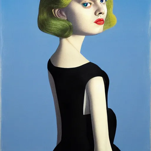 Prompt: portrait of Elle Fanning by René Magritte in the style of Fallout 3