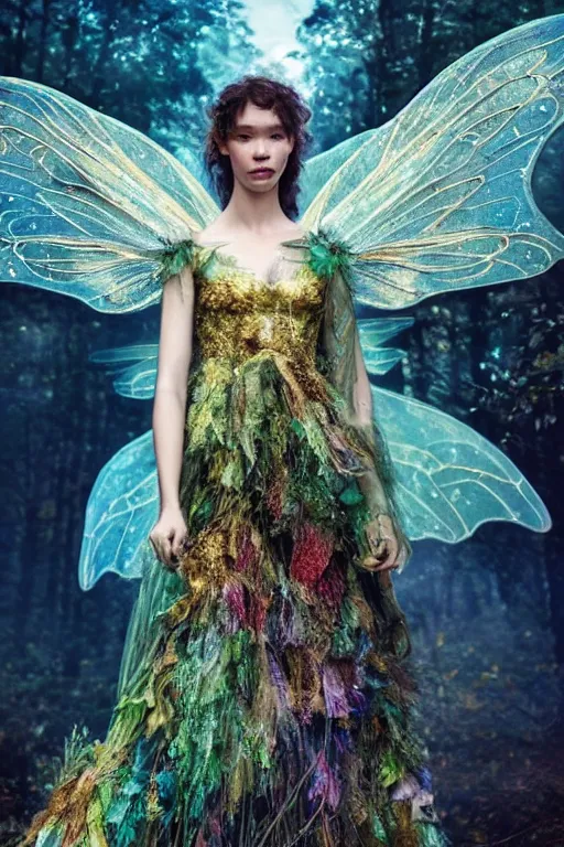 Prompt: masterwork full body photograph of astrid berges frisbey as a fairy. highly detailed face. sharp focus. realistic face. wearing a dress made out of stars. resting on a background of autumn leaves. fluid, dreamy, ethereal, vivid colours. wow! cinematic lighting. trending on artstation. cgsociety. by moebius. megapixels. large wings.