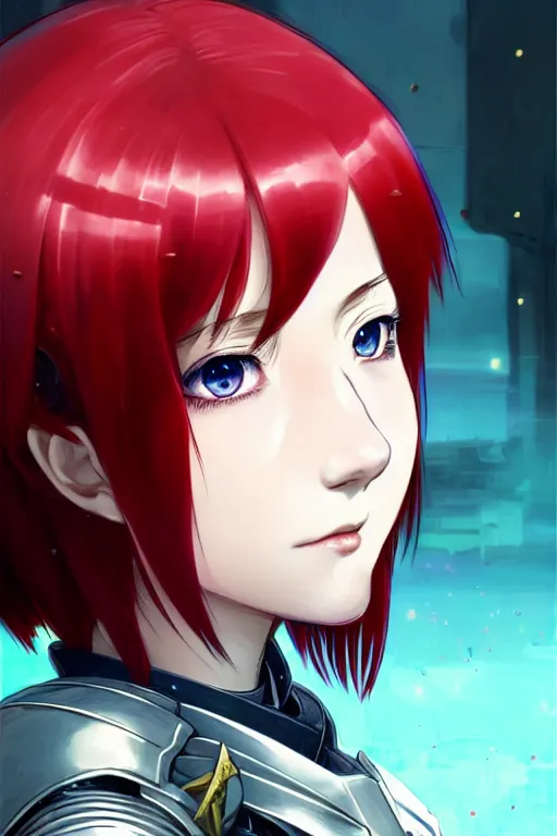 Image similar to portrait of Anime sister of battle, Warhammer 40000, cute-fine-face, red-short-hair pretty face, realistic shaded Perfect face, fine details. Anime. realistic shaded lighting by Ilya Kuvshinov katsuhiro otomo ghost-in-the-shell, magali villeneuve, artgerm, rutkowski, WLOP Jeremy Lipkin and Giuseppe Dangelico Pino and Michael Garmash and Rob Rey