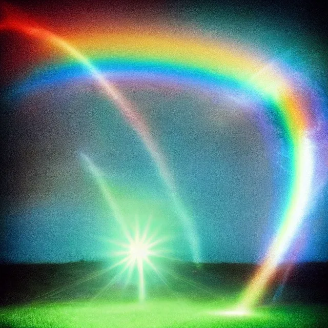 Prompt: glowing rainbow beam of light, vintage