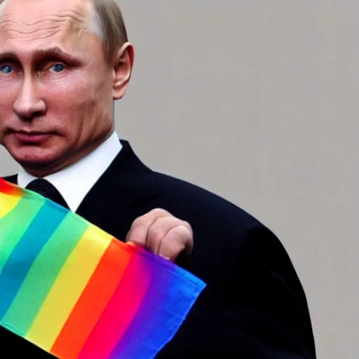 Image similar to a photo of vladimir putin holding a gay pride flag