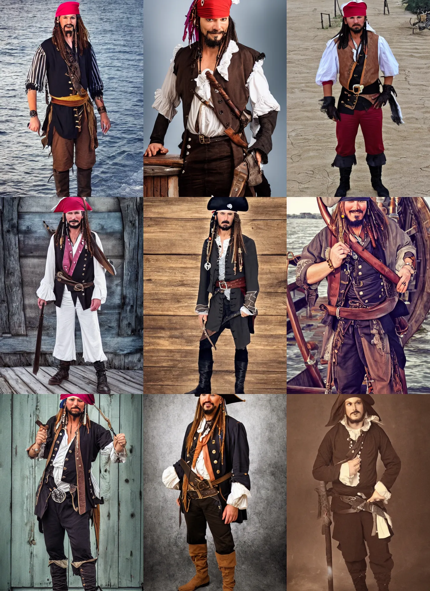 Prompt: full body photograph of a pirate with a handsome face