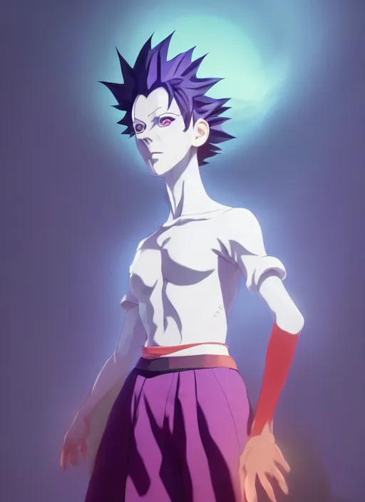 Image similar to portrait of moira as hisoka from hunter x hunter, coherent, medium shot, waist up, studio ghibli pixar and disney animation sharp unreal engine 5, anime key art by greg rutkowski, bloom, dramatic lighting