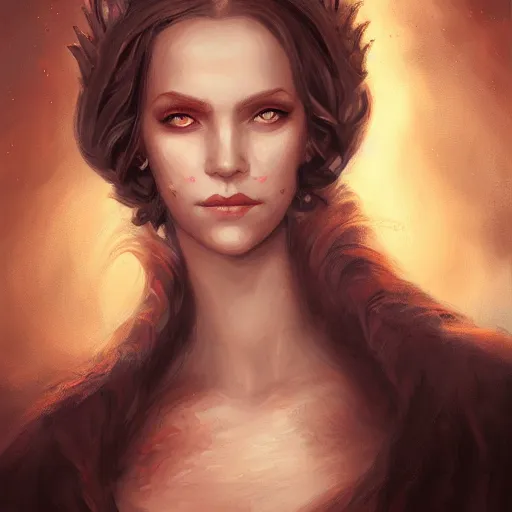 Prompt: a detailed matte head - on portrait painting of an middle - aged tiefling noblewoman with golden eyes and short well kept hair, by charlie bowater, lise deharme, wlop, tending on arstation, dungeons and dragon, dnd, pathfinder, fanart, oil on canvas