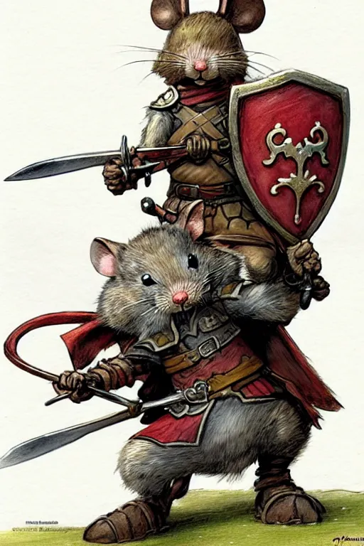 Image similar to a heroic mouse knight with sword and shield, redwall, greg rutowski and jean baptiste monge, detailed, epic fantasy concept art