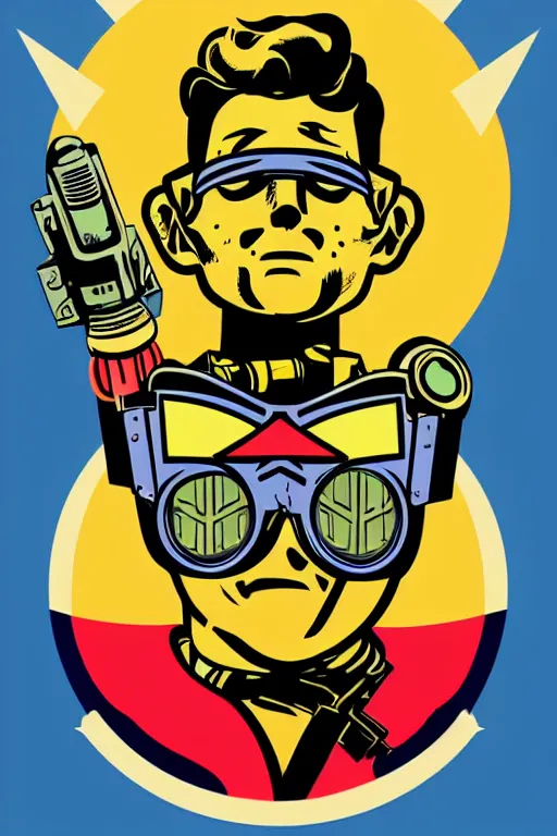 Image similar to fallout 7 6 retro futurist illustration art by butcher billy, sticker, colorful, illustration, highly detailed, simple, smooth and clean vector curves, no jagged lines, vector art, smooth andy warhol style