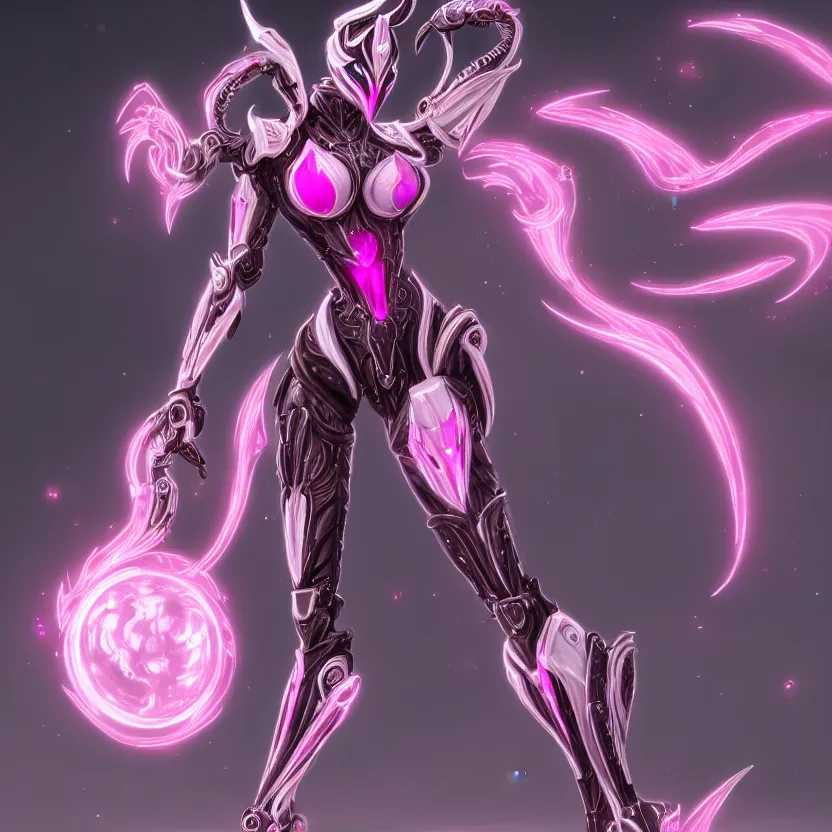 Image similar to highly detailed exquisite fanart, of a stunning beautiful female warframe, but as an anthropomorphic robot dragon, standing elegantly, shining reflective off-white plated armor, bright Fuchsia skin, sharp claws, full body shot, epic cinematic shot, realistic, professional digital art, high end digital art, DeviantArt, artstation, Furaffinity, 8k HD render, epic lighting, depth of field