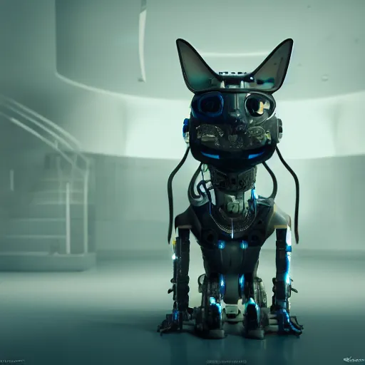 Image similar to cyberpunk style robotic cat, high detail, digital art, concept art,octane render,unreal render 4k