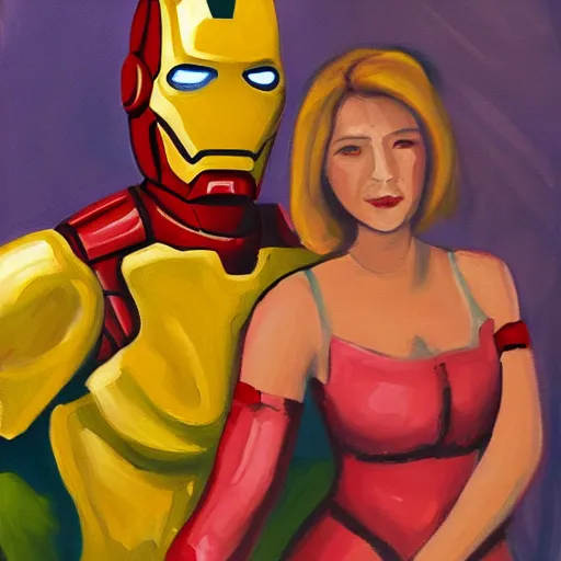 Image similar to a feminine version of female ironman painting