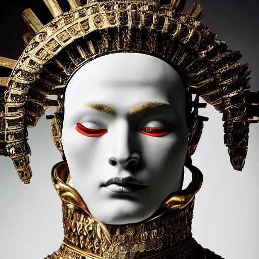 Prompt: a portrait of a beautiful young sumerian male wearing an alexander mcqueen armor , photographed by andrew thomas huang, artistic