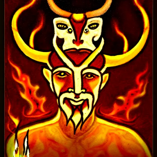 Prompt: horned god, paleolithic cave painting, light of fire